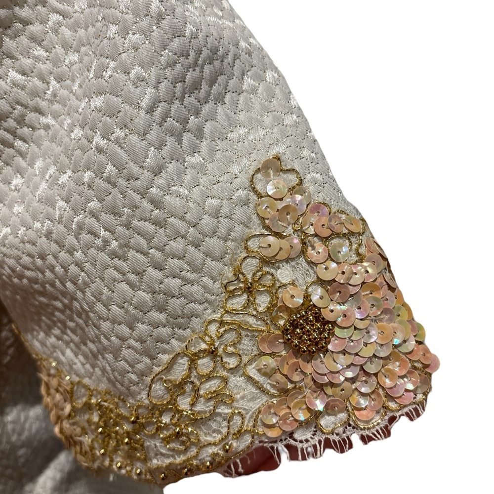 2PC RICKI FREEMAN TJ EVENING CREAM & GOLD & SEQUIN SHORT SLEEVE JACKET & SKIRT 8 - Picture 6 of 8